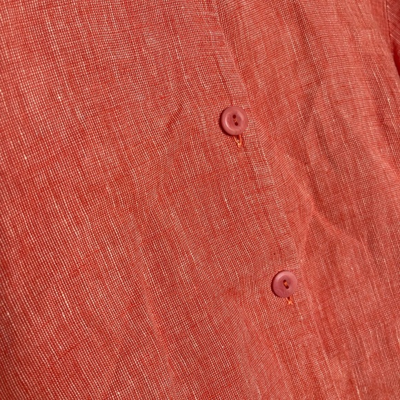 FLAX | Mandarin Collar Button Down Lightweight Shirt Orange Red Lagenlook - Picture 3 of 6